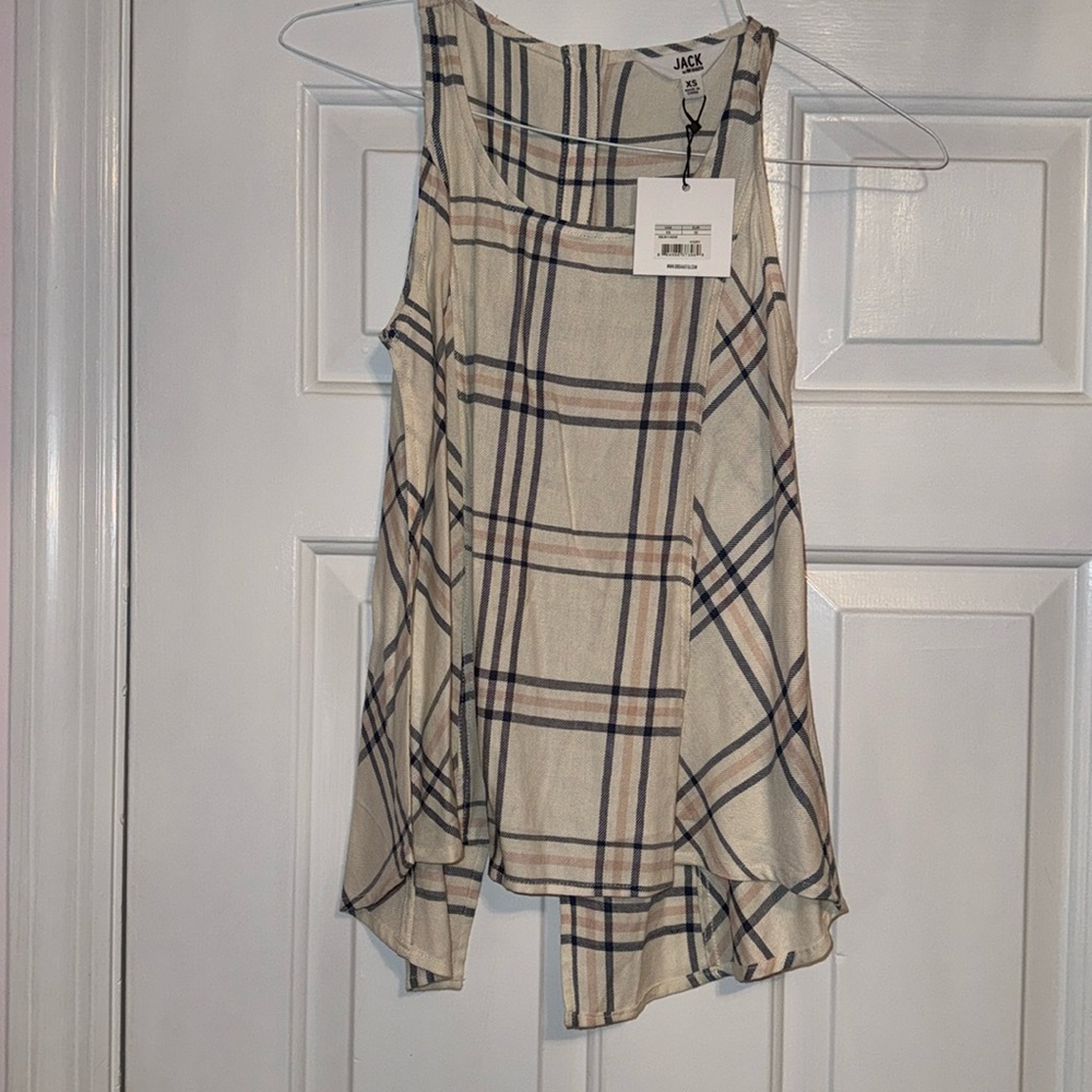 Jack by BB Dakota plaid tank with piecing open back cotton/rayon size XS NWT
